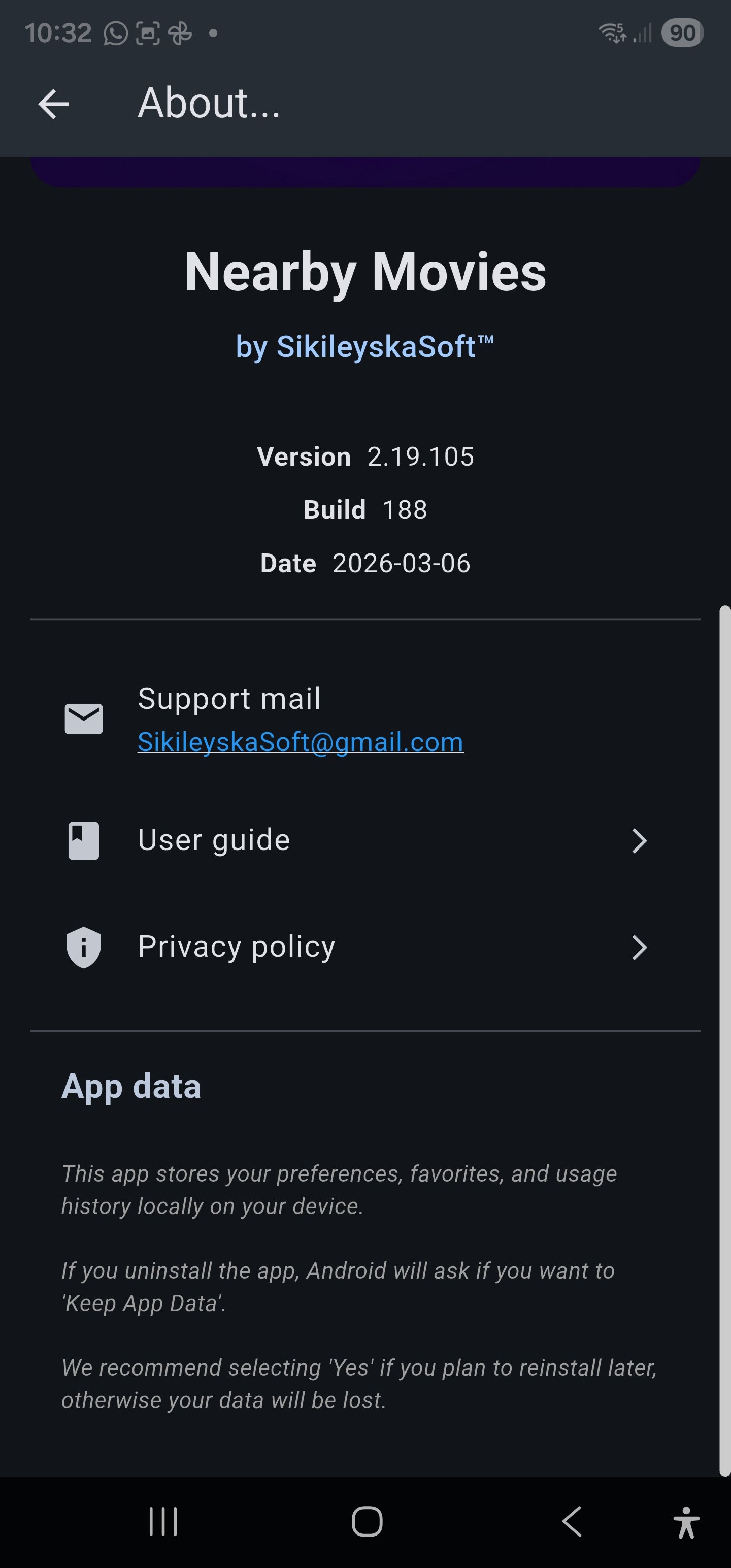 About the app, bottom