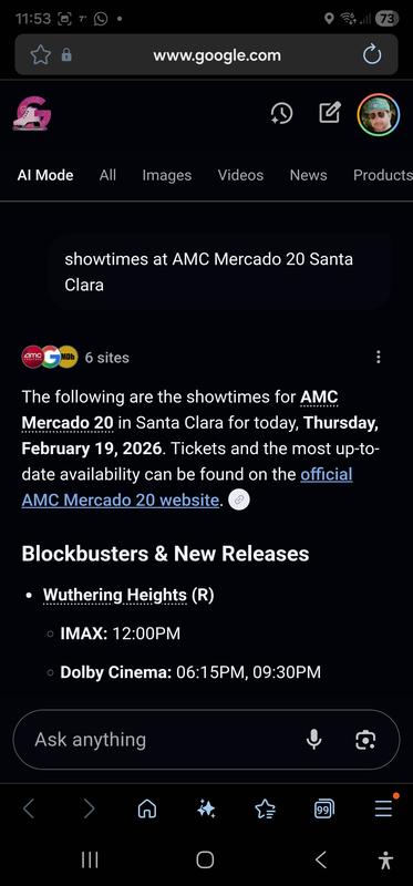 cinema showtimes from Cinema information screen, example