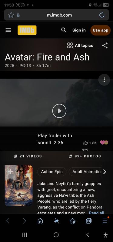 Movie details on IMDB from Movie information screen, example