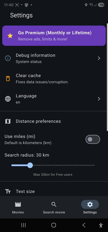Settings screen, Free use mode