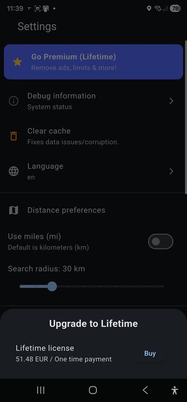 Settings screen, Monthly subscription mode, Purchase sheet open when the user chooses 